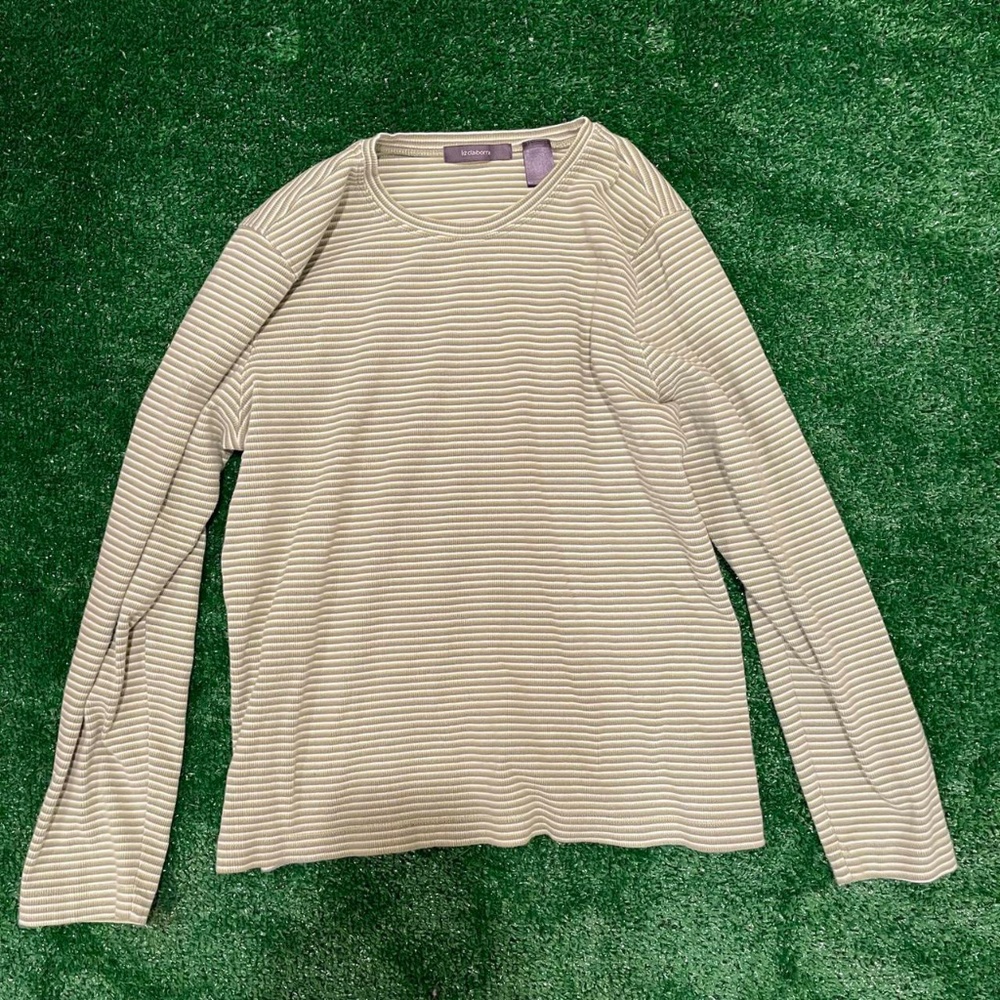 Green and White Horizontal Striped Shirt